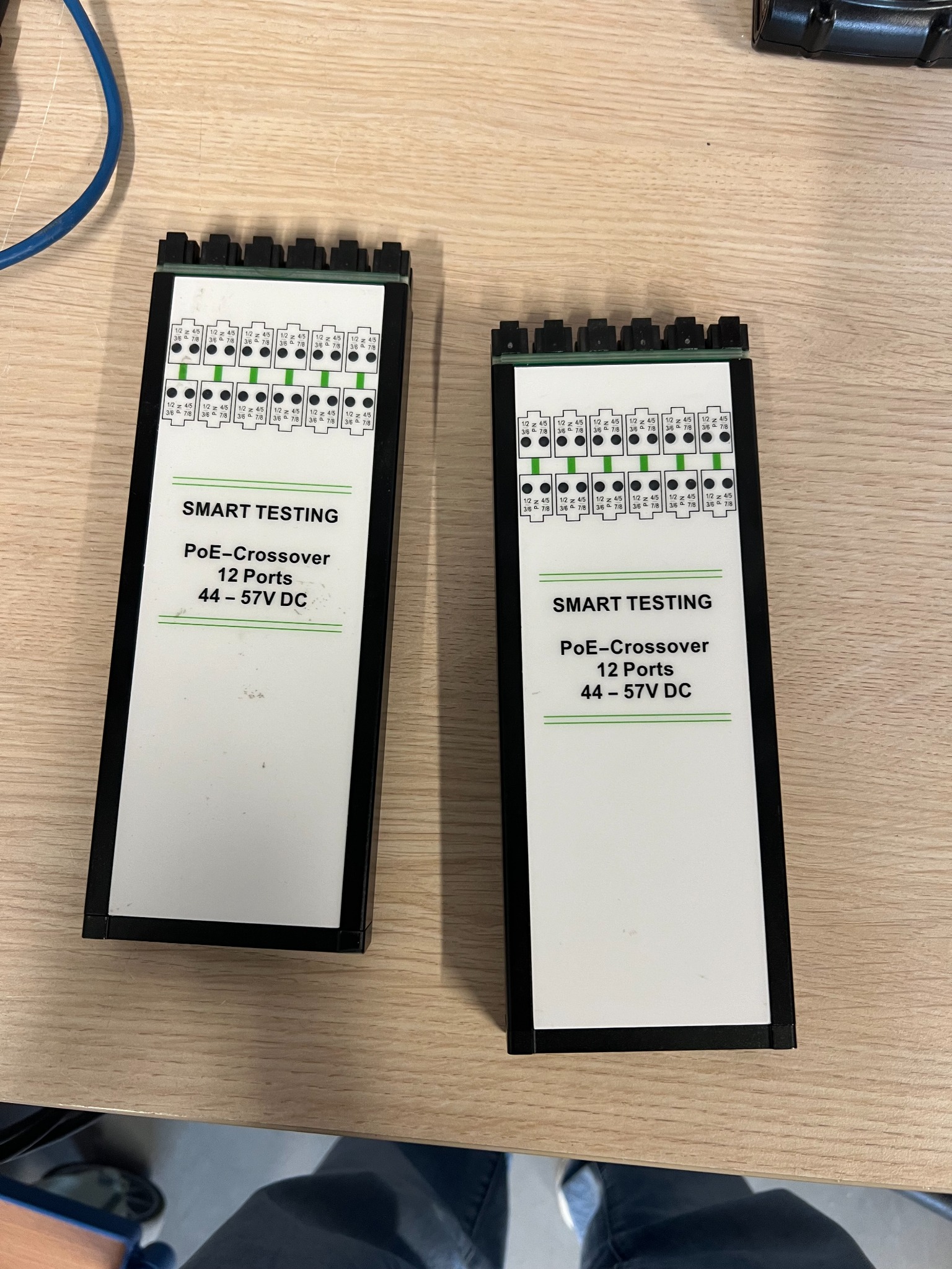 PoE crossover testing hardware used in Bravo Networking workflows